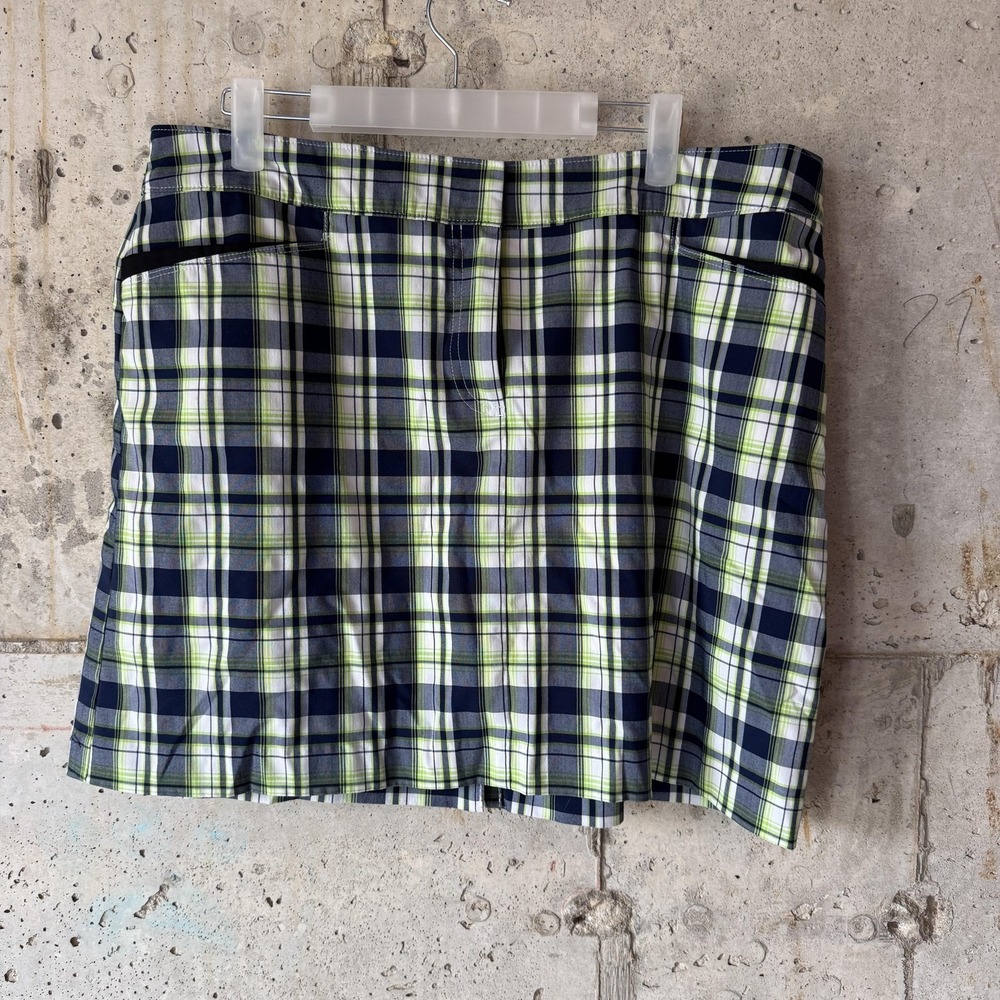 IZOD Golf Skort Womens 14 Blue Green Plaid Lined Pockets Athletic Summer Casual